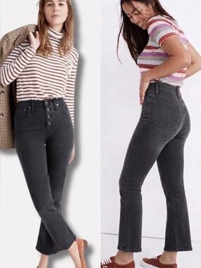 Madewell Cali Demi Boot Bootcut Jeans Black Wash Raw Hem Size 27